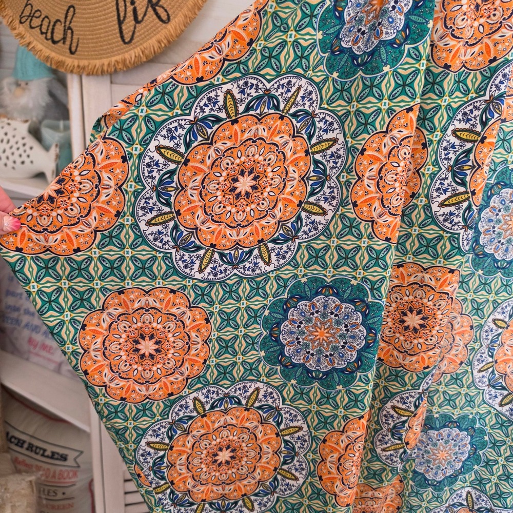 Umgee XL Boho Mandala Kimono Cardigan Orange Teal Open Front Duster XL - Picture 5 of 6